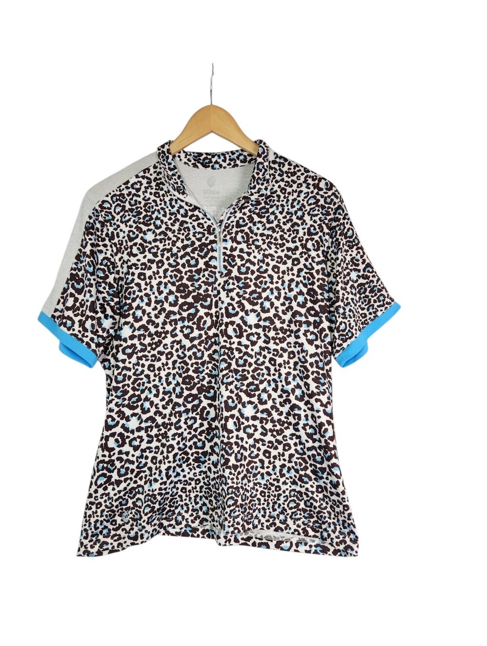 GGblue Luxe Sport Leopard Print 1/4 Zip Golf Top XL Blue & Silver Athletic